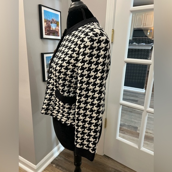 Vintage 80s Black and White lightweight Houndstooth Blazer Sz M EUC - Picture 3 of 9